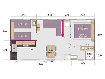 Mobilhome Lodge LO77 - 2 chambres au camping de Ker-Lay